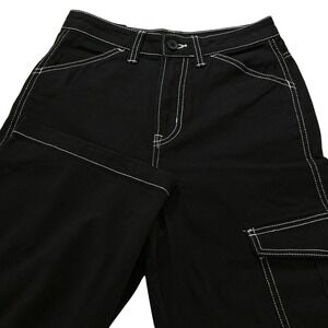 H&M Divided‎ Black 90s Baggy Cargo Jeans High Waist Retro Contrast Stitch Size 0
